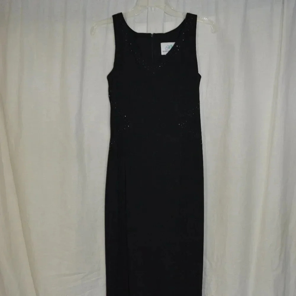 Mark Edwards 1990s Black Bead Beaded Formal Dress